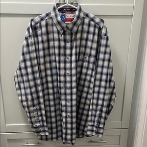 WRANGLER George Strait Cowboy Cut Black, White and Blue Checkered Shirt Size XL